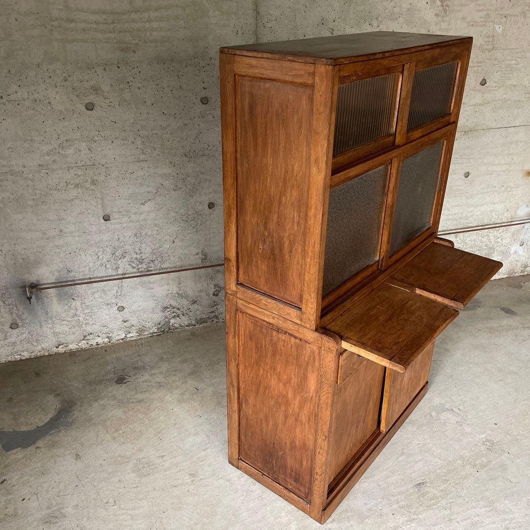 アンティーク 食器棚 置き台付き 希少な棚 ダイヤガラス 戸棚 昭和レトロ