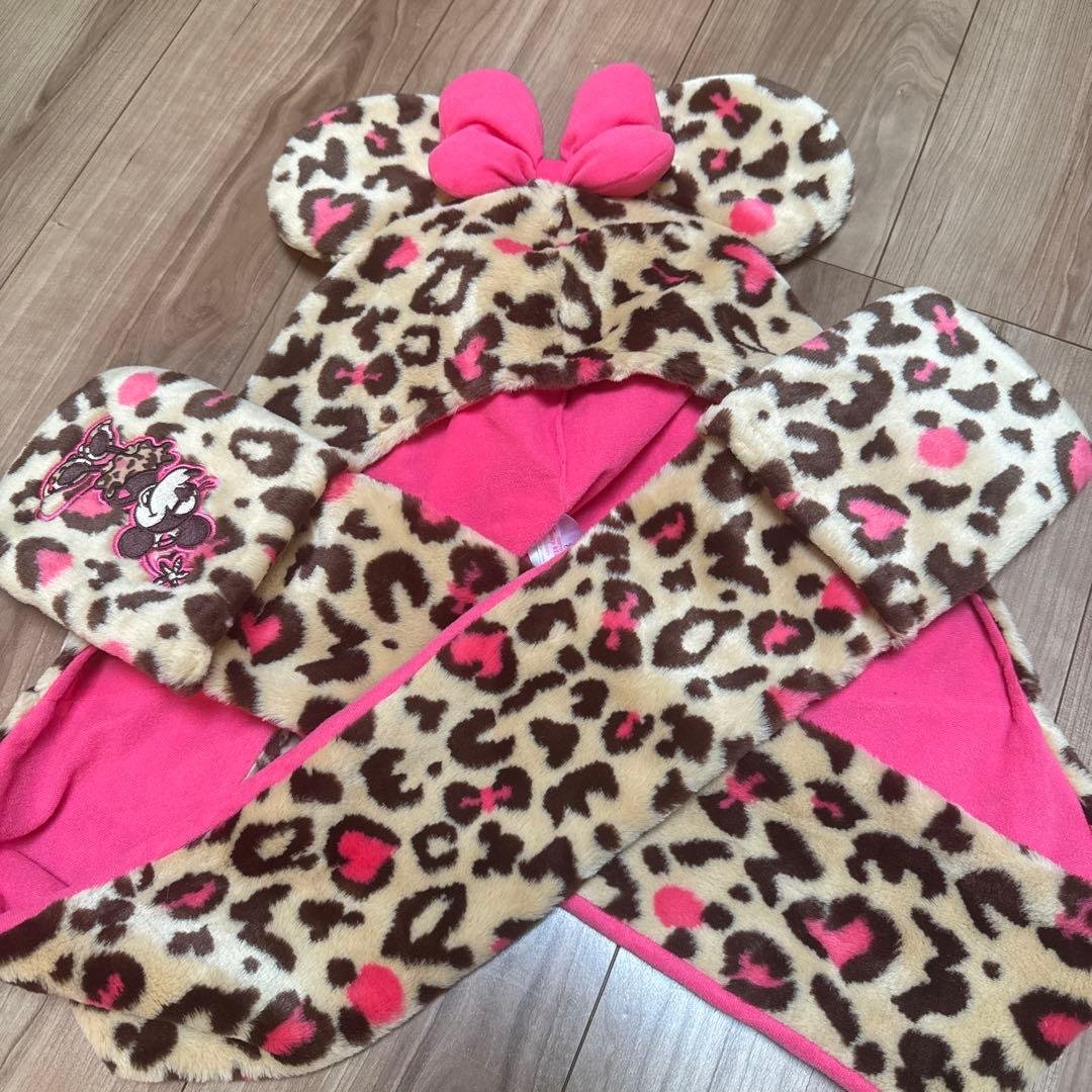 ミニーマウス ヒョウ柄 マフラーキャップ - メルカリ
