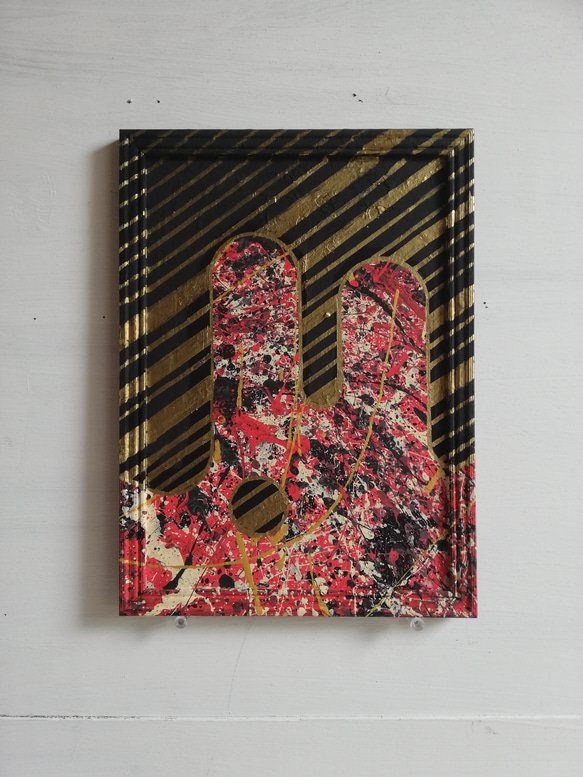 ○原画一点物○『抽象と幾何学/黒赤金/splatter&geometric abstract